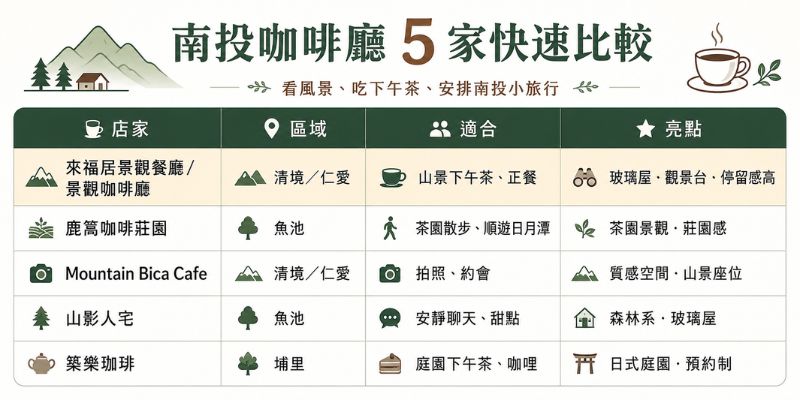 南投咖啡廳推薦 5 家快速比較